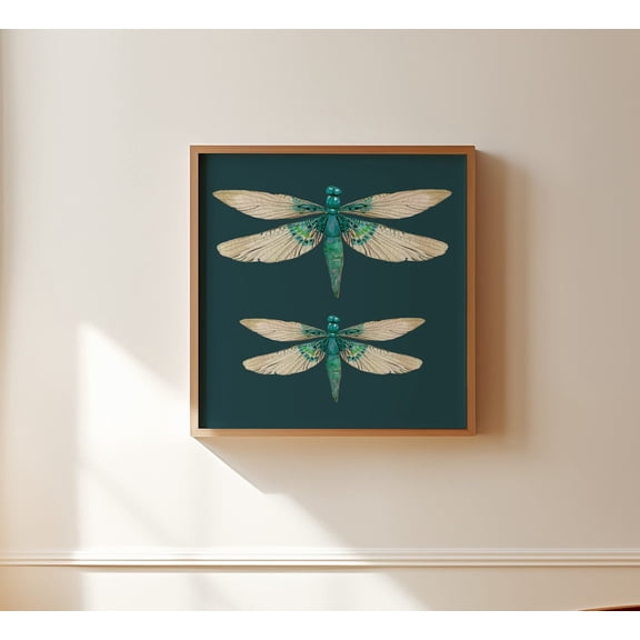 Vintage Dragonfly Square Wall Art Nature Poster, 12x18 UNFRAMED