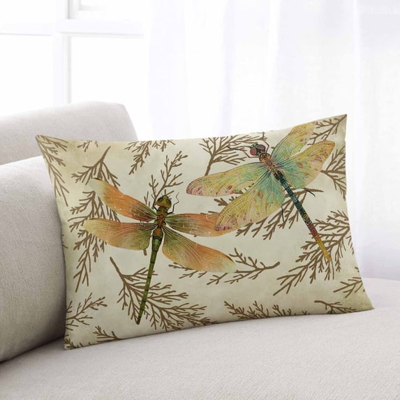 Vintage Dragonfly Throw Pillow Covers, Vintage Brown Tree Branch Soft Breathable Pillow Cases with Invisible Zipper for Sleeping, Standard Pillowcases for Couch Bed Sofa Chair 20x26 Inches