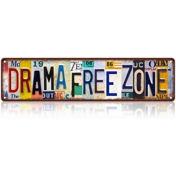 Vintage Drama Free Zone Wall Decor Street Signs Metal Tin Signs 16 x 4 Inches