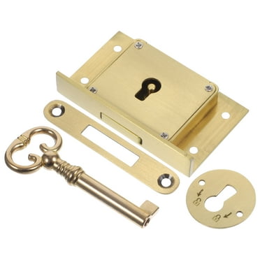 Vintage Drawer Lock Set with Key - Antique Brass