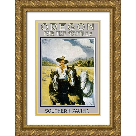 Vintage Drawings 23x32 Gold Ornate Wood Framed with Double Matting Museum Art Print Titled - Southern Pacific Settler Brochure