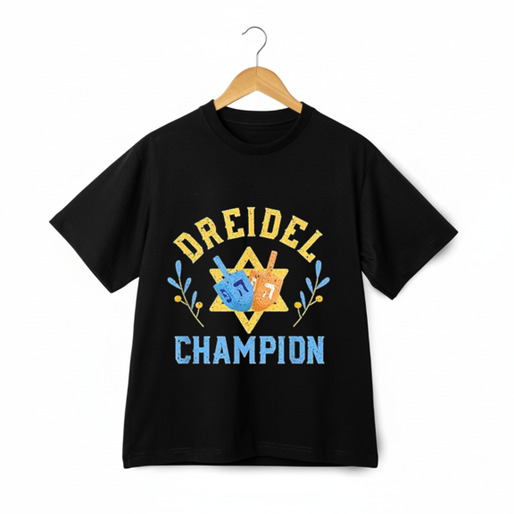 Vintage Dreidel Champion Hanukkah Funny Holiday Festival Art Unisex T-Shirt, up to size 5XL