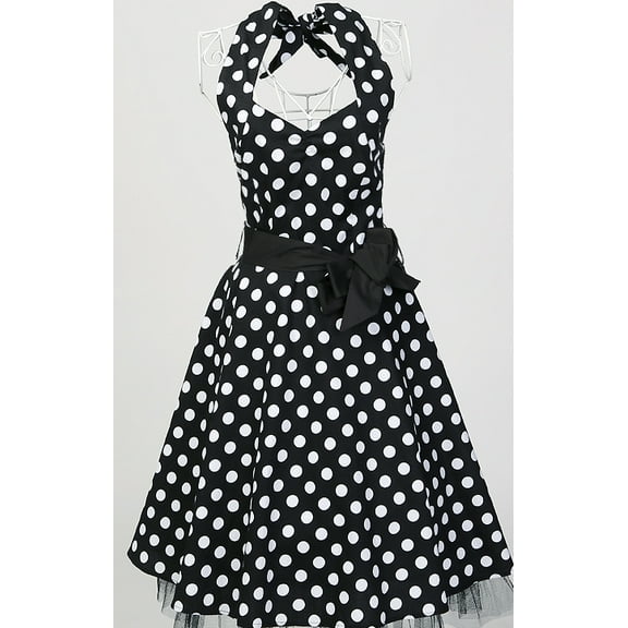 Vintage Dress Halter Neck Backless Polka Dots Dress