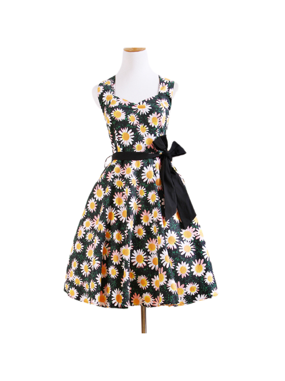 Vintage Dress Halter Neck Backless Sun Floral Print Dress