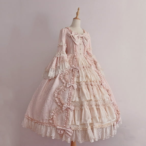 Vintage Dress Womens Elegant Princess Dress with Vintage Court Style Floor-Length Lace Dress Long Sleeve