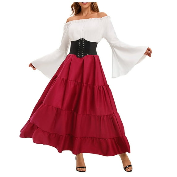 Vintage Dress for Women Attire Court Stage Performance Party Occasions Plus Size Elaborate Attire Red Cloak