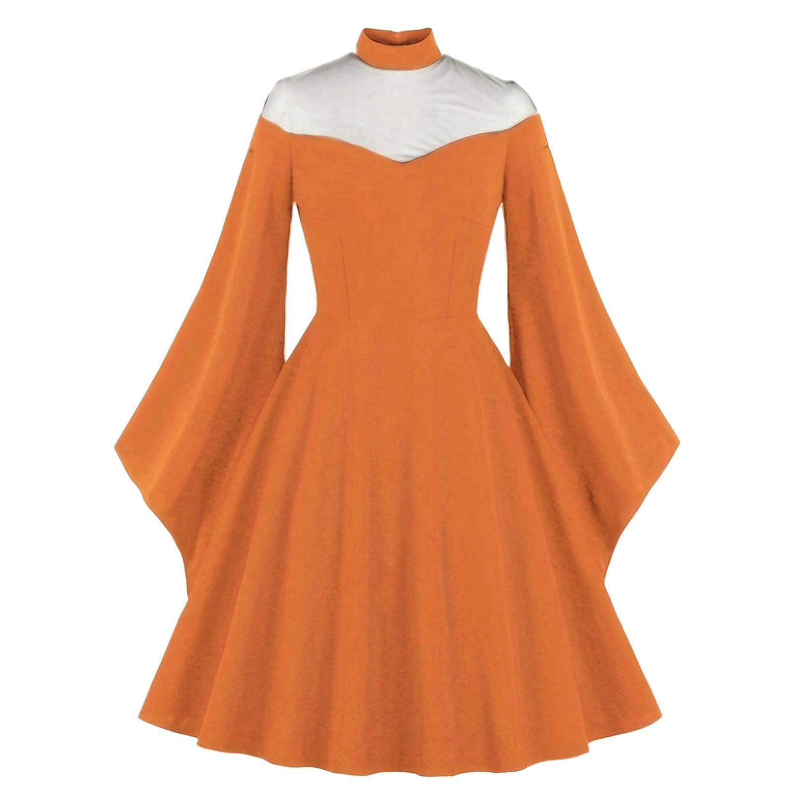 Vintage Dress for Women Rockabilly Punk Swing Color Solid Long Sleeve Party Party Occasions Plus Size Elaborate Attire Orange Cloak Walmart