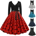 thumbnail image 1 of Vintage Dresses for Women 1950s Polka Dot Rockabilly Vintage Retro Dress Sexy V Neck Long Sleeve Flared A Line Swing Dress Ladies Knee Length Elegant Cocktail Party Evening Prom Dress, 1 of 1