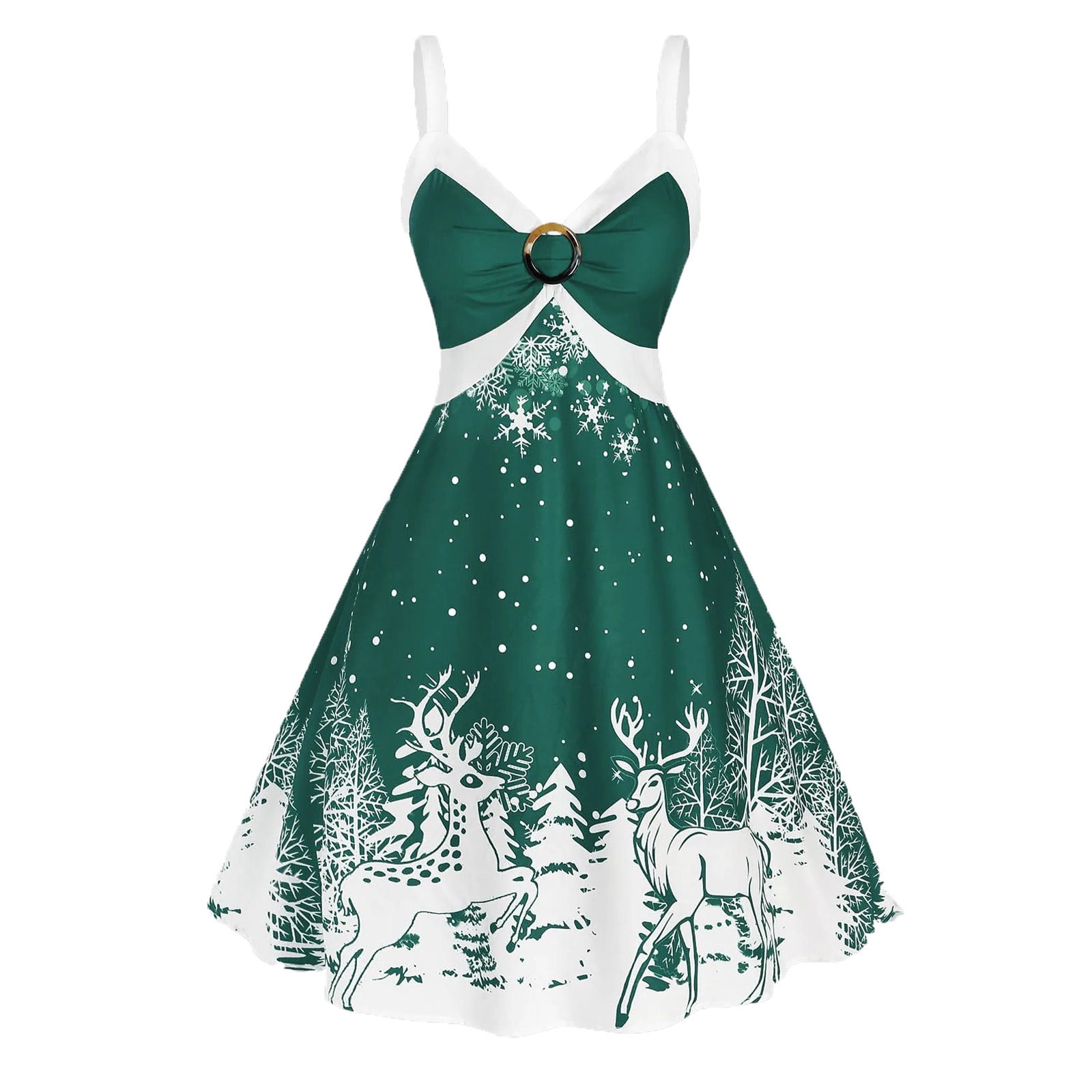 Vintage forest print ruched christmas pin up dress best sale