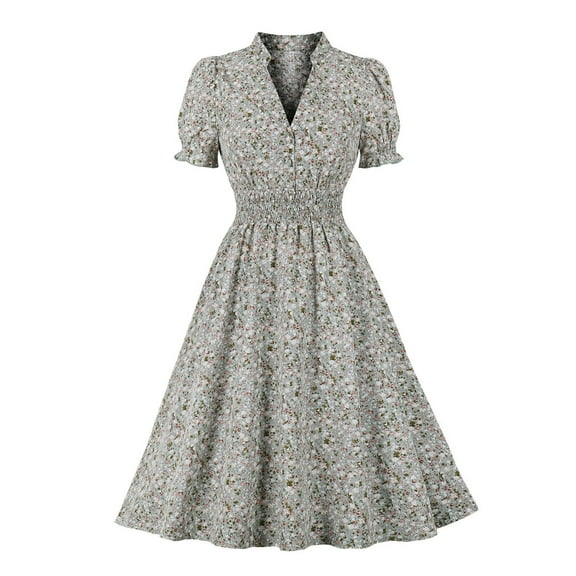 Vintage Dresses for Women's Split Neck Cocktail Dress Floral Button 1940s Day 1950s Vintage Tea Dress