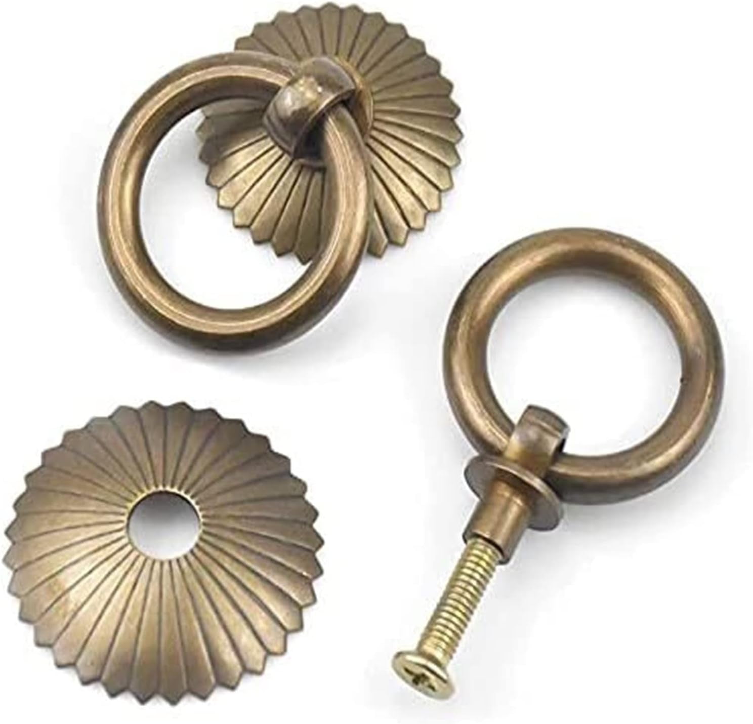 Vintage Drop Ring Knobs Brass Drawer Pulls for Dresser Drawer - 4pcs-Antique Drawer Swing Drop Ring Pull, Cup Knobs Handles