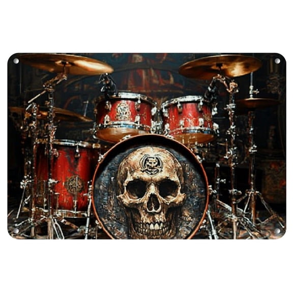 Vintage Drum Set Iron Wall Art Decor - 1Pc Metal Sign for Garage, Bar, Club, Living Room - Distressed Musical Instrument Theme