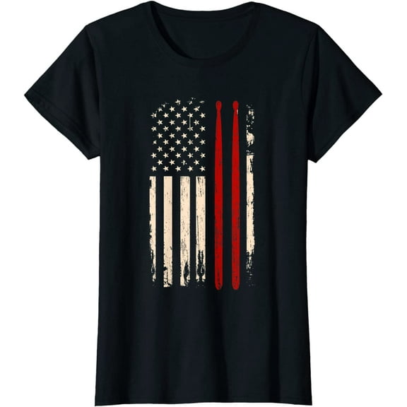 Vintage Drum Sticks American Flag Funny Drummer Gift For Him T-Shirt