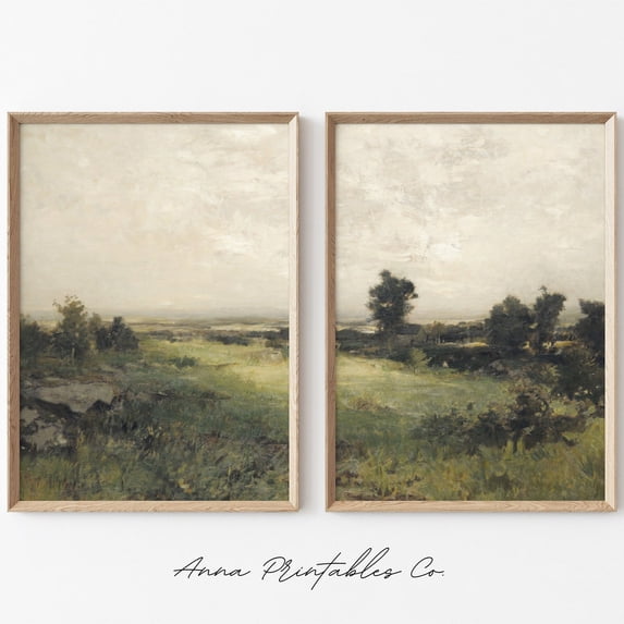 Vintage Dual Panel Countryside Landscape Farmhouse Wall Art Set 2 Unframed Paper Print 8x12