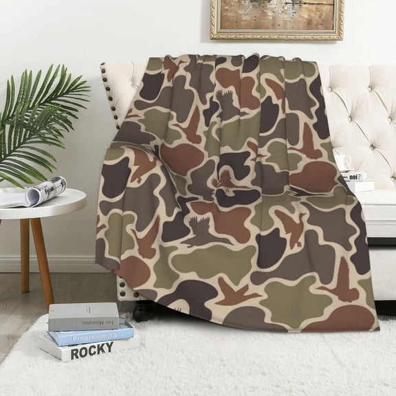 Vintage Duck Camo Blanket Retro Hunting Style Camouflage Throw for hunters outdoor Car Travel Home Gift for Men Women Adults