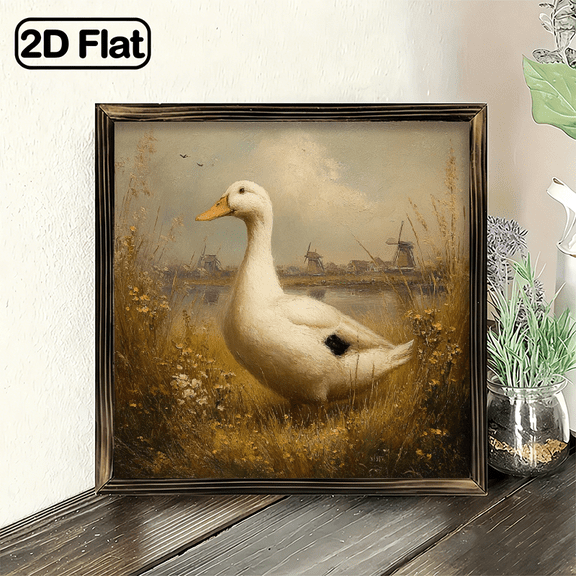 Vintage Duck Painting Farmhouse Wall Art Rustic Animal Print Countryside Landscape Framed Picture for Living Room Bedroom Office Decor Housewarming Gift for Family Friends Nature Lovers,