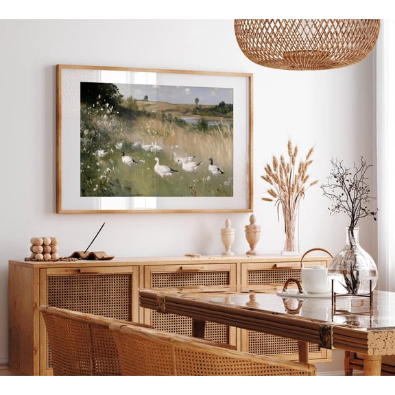 Vintage Duck Pond Landscape Serene Summer Nature Scene Art VI394, Unframed Poster