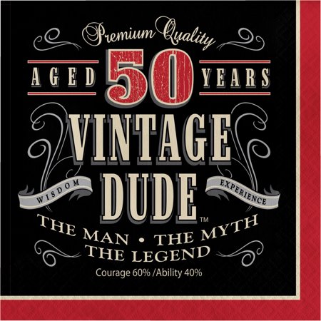 Vintage Dude 50th Birthday Paper Lunch Napkins 48 Count for 24 Guests