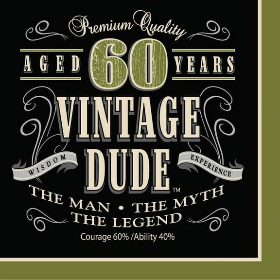 Vintage Dude 60th Luncheon Napkins (16 Pack) - Party Supplies