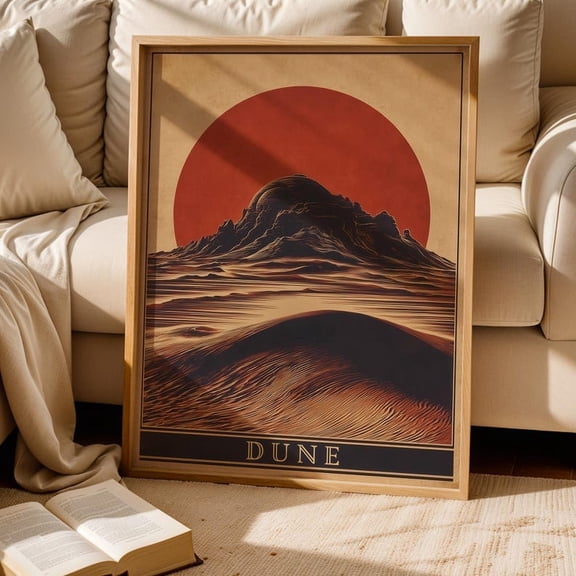 Vintage Dune Poster | Frank Herbert Desert Illustration Art Print | Retro Sci-Fi Wall Decor | Arrakis Sand Landscape Book Inspired Artwork 24x36 UNFRAMED