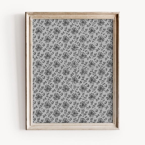 Vintage Dusty Blue Floral Print, Rustic Botanical Wall Art, Muted Blue Pattern, Flower Decor, Cottagecore Aesthetic, Home Decor #1532, Stretched Canvas Size 16x24