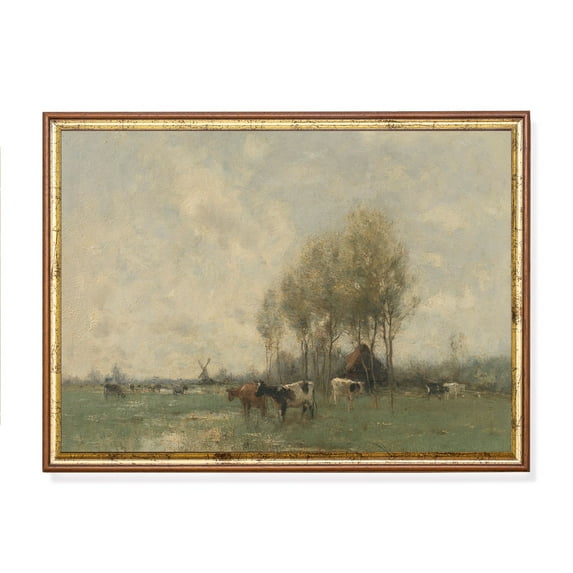 Vintage Dutch Pasture Rustic Farmhouse Windmill Art Home Decor, 8x12 UNFRAMED
