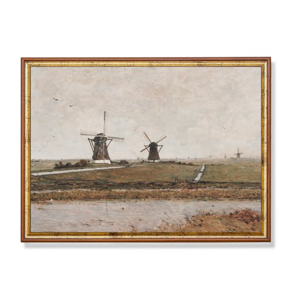 Vintage Dutch Windmill Landscape Rustic Farmhouse Poster Home Decor, 16x24 UNFRAMED
