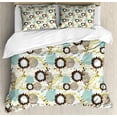 thumbnail image 1 of Vintage Duvet Cover Set, Abstract Pattern of Old Fashioned Exotic Flowers Retro Revival Blossoms, Decorative 3 Piece Bedding Set with 2 Pillow Shams, King Size, Seafoam Brown Green, by Ambesonne, 1 of 3