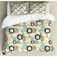 thumbnail image 1 of Vintage Duvet Cover Set, Abstract Pattern of Old Fashioned Exotic Flowers Retro Revival Blossoms, Decorative 3 Piece Bedding Set with 2 Pillow Shams, Queen Size, Seafoam Brown Green, by Ambesonne, 1 of 3