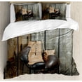 thumbnail image 1 of Vintage Duvet Cover Set, Vintage Boxing Gloves on the Old Wooden Background Antique Equipment Photo Art Print, Decorative 3 Piece Bedding Set with 2 Pillow Shams, King Size, Brown, by Ambesonne, 1 of 3
