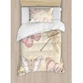thumbnail image 1 of Vintage Duvet Cover Set, Butterflies Bugs Old Collector Image on Abstract Retro Backdrop Art, Decorative 2 Piece Bedding Set with 1 Pillow Shams, Twin Size, Pale Pink and Pale Grey, by Ambesonne, 1 of 3