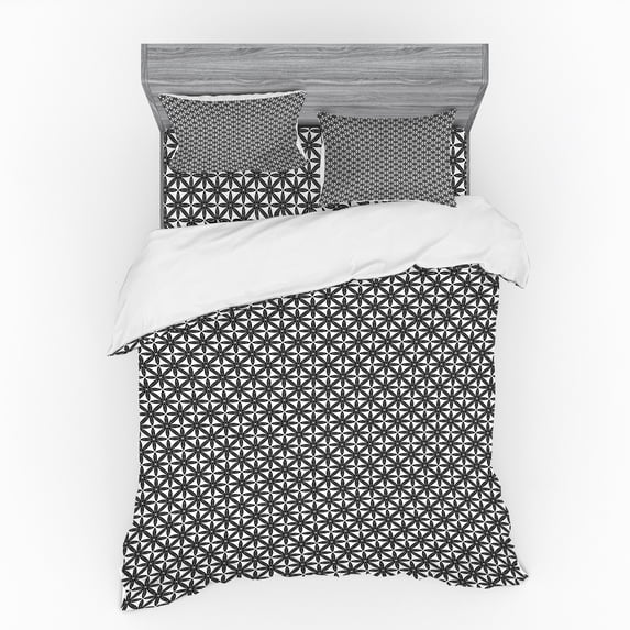 Vintage Duvet Cover Set, Continuous Connected Flowers Design on a Plain Background Classic Vibes, Bedding Set with Shams and Fitted Sheet, 3 Sizes, by Ambesonne