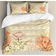 thumbnail image 1 of Vintage Duvet Cover Set, Double Exposure Background Roses and Lettering Love Words Once upon a Time Theme, Decorative 3 Piece Bedding Set with 2 Pillow Shams, King Size, Cream Pink, by Ambesonne, 1 of 3