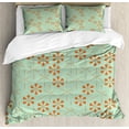 thumbnail image 1 of Vintage Duvet Cover Set, Floral Pop Patterns Abstract Shapes Motifs with Monochrome Design, Decorative 3 Piece Bedding Set with 2 Pillow Shams, King Size, Burnt Orange Almond Green, by Ambesonne, 1 of 3