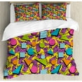 thumbnail image 1 of Vintage Duvet Cover Set, Funky Geometric 80s Memphis Fashion Style Colorful Pop Art Inspired Pattern, Decorative 3 Piece Bedding Set with 2 Pillow Shams, Queen Size, Multicolor, by Ambesonne, 1 of 3