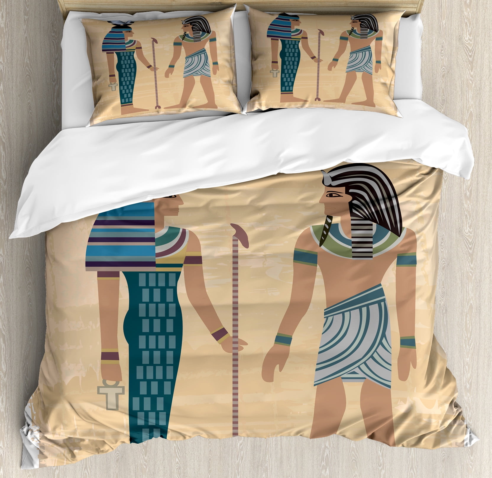 Pastel Brown Multicolor Egyptian Queen Duvet Cover Set