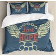 thumbnail image 1 of Vintage Duvet Cover Set, Grunge Style Wings Chain Brass Knuckles Last Hope Words for Bikers, Decorative 3 Piece Bedding Set with 2 Pillow Shams, Calking Size, Pale Yellow Slate Blue, by Ambesonne, 1 of 2