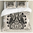 thumbnail image 1 of Vintage Duvet Cover Set, Heraldic Eagle Birds with Damask Floral Victorian Retro Design, Decorative 3 Piece Bedding Set with 2 Pillow Shams, Queen Size, Tan Black White, by Ambesonne, 1 of 3