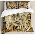 thumbnail image 1 of Vintage Duvet Cover Set, High Buildings Night Luminous United States of America City Vibrant Alive Town Photo, Decorative 3 Piece Bedding Set with 2 Pillow Shams, King Size, Yellow, by Ambesonne, 1 of 3