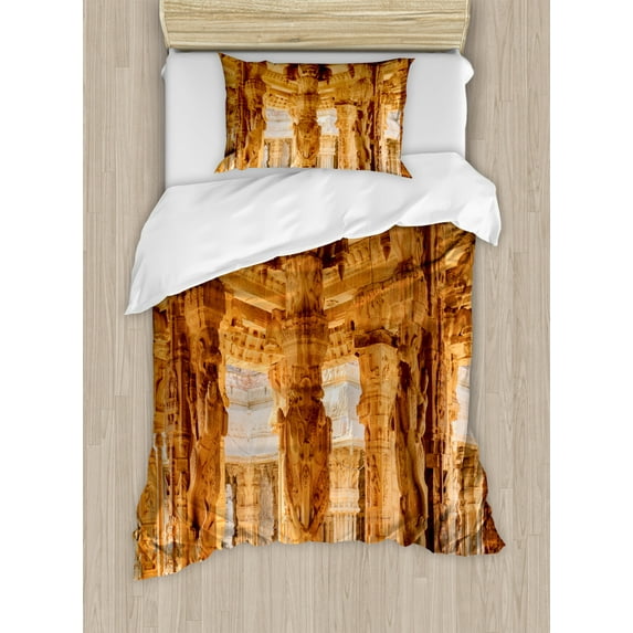 Vintage Duvet Cover Set, Historical Columns Architecture Ruins Famous Monument Culture Picture Print, Decorative 2 Piece Bedding Set with 1 Pillow Shams, Twin Size, Sand Brown, by Ambesonne