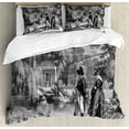 thumbnail image 1 of Vintage Duvet Cover Set, Historical French Revolution Sketch with Napoleon and Woman in Garden Art, Decorative 3 Piece Bedding Set with 2 Pillow Shams, King Size, Dark Grey Black, by Ambesonne, 1 of 3