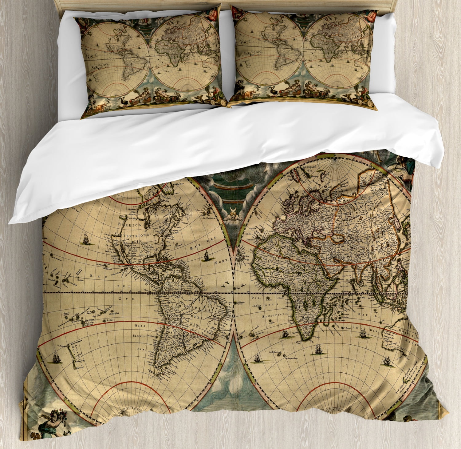Vintage Duvet Cover Set King Size, Dated Old Map of Ancient World ...