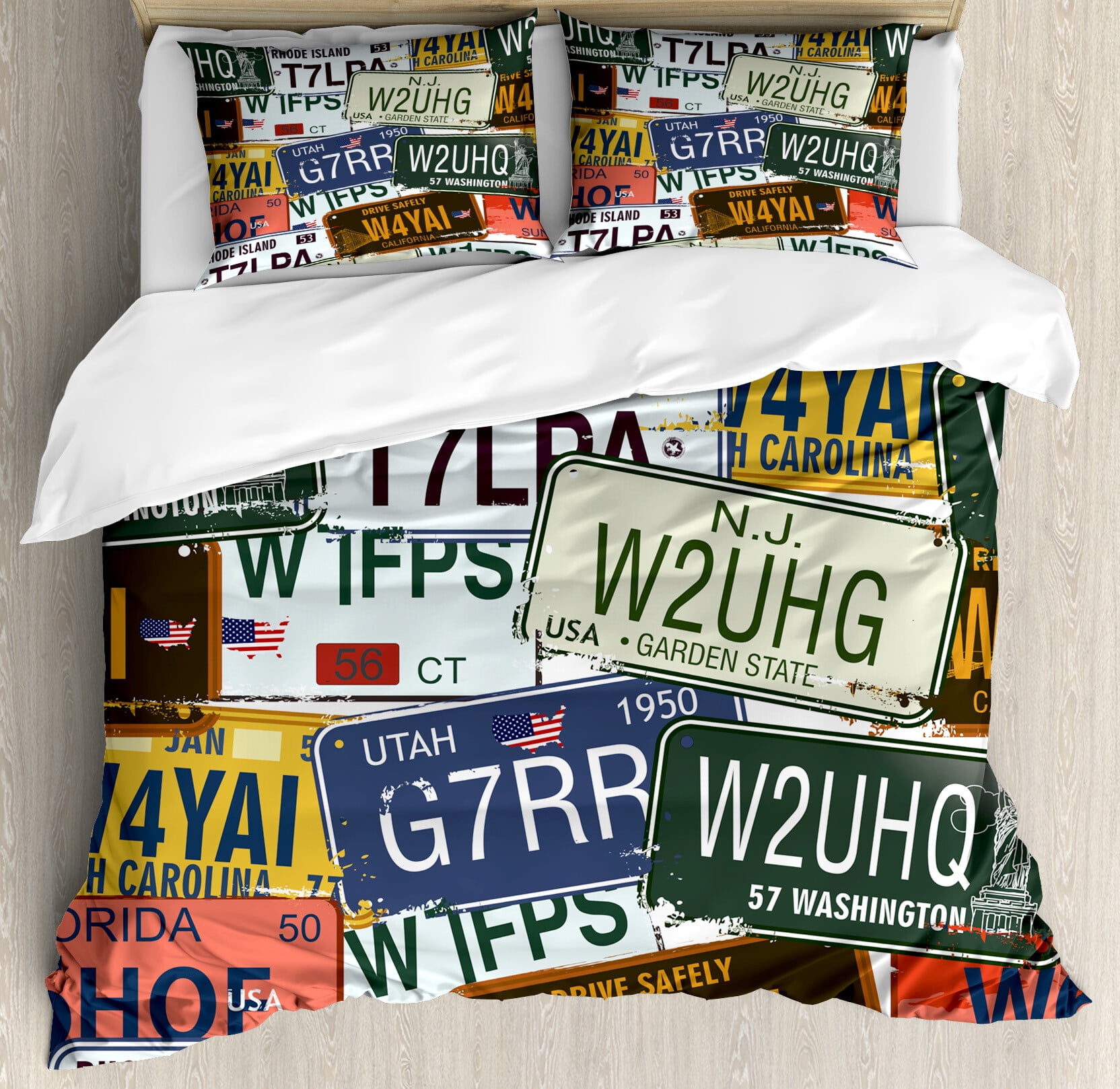 King Size Multicolor License Plate Duvet Cover Set