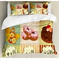 thumbnail image 1 of Vintage Duvet Cover Set Queen Size, Bakery of Delicious Pastries Deserts Doughnuts and Cakes with Price Tags Pattern, Decorative 3 Piece Bedding Set with 2 Pillow Shams, Multicolor, by Ambesonne, 1 of 3
