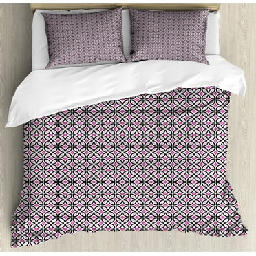 Vintage Duvet Cover Set, Repetitive Vibrant Tones Hand Drawn Circles Motifs Retro Illustration, Decorative 3 Piece Bedding Set with 2 Pillow Shams, Calking Size, Pale Mauve and Pink, by Ambesonne