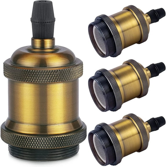 Vintage E27 Lamp Socket, Edison Retro Pendant Lamp, Solid Ceramic Adapter, 4 Piece Vintage Brass Socket