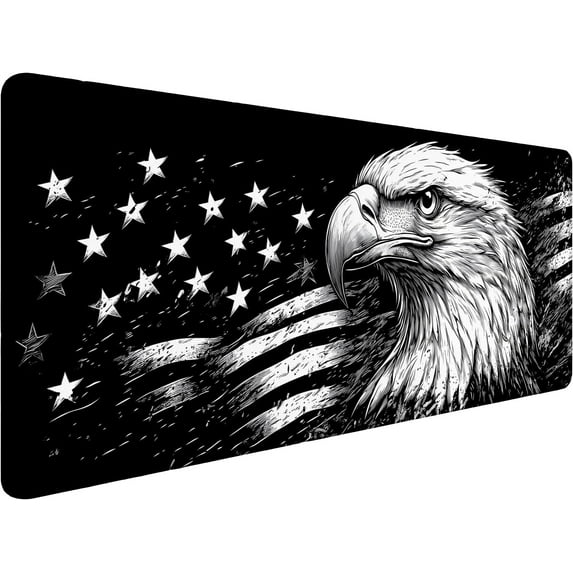 Vintage Eagle American Flag Desk Pad Mouse Pad Patriotic Flag Extended Gaming Mouse Pad Mat with Stitched Edge Non-Slip Base Big Mouse Pad 31.5"x11.8" Office Computer Keyboard Laptop Home