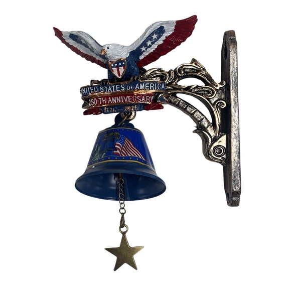 Vintage Eagle Patriotic Doorbell with Stand Usa 250th Anniversary Wall Bells Multi-purpose Hangable Manual Ring Decorative Bell for Outdoor Porch Fence Garden Decor (Blue)
