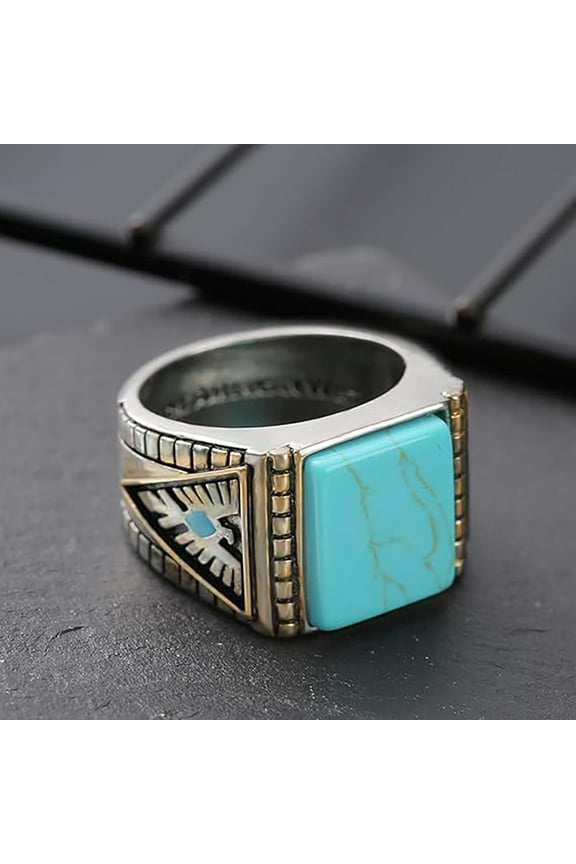 Vintage Eagle Turquoise Ring for Men Hand Carved Classic Eagle Ring Bohemian Natural Stone Ring Bohemian Turquoise Jewelry Chic
