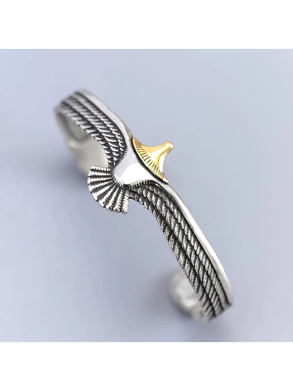 Vintage Eagle Wings Bangle Antique Silver Plated Bald Eagle Cuff Bracelets For Men Women Viking Indian Jewelry